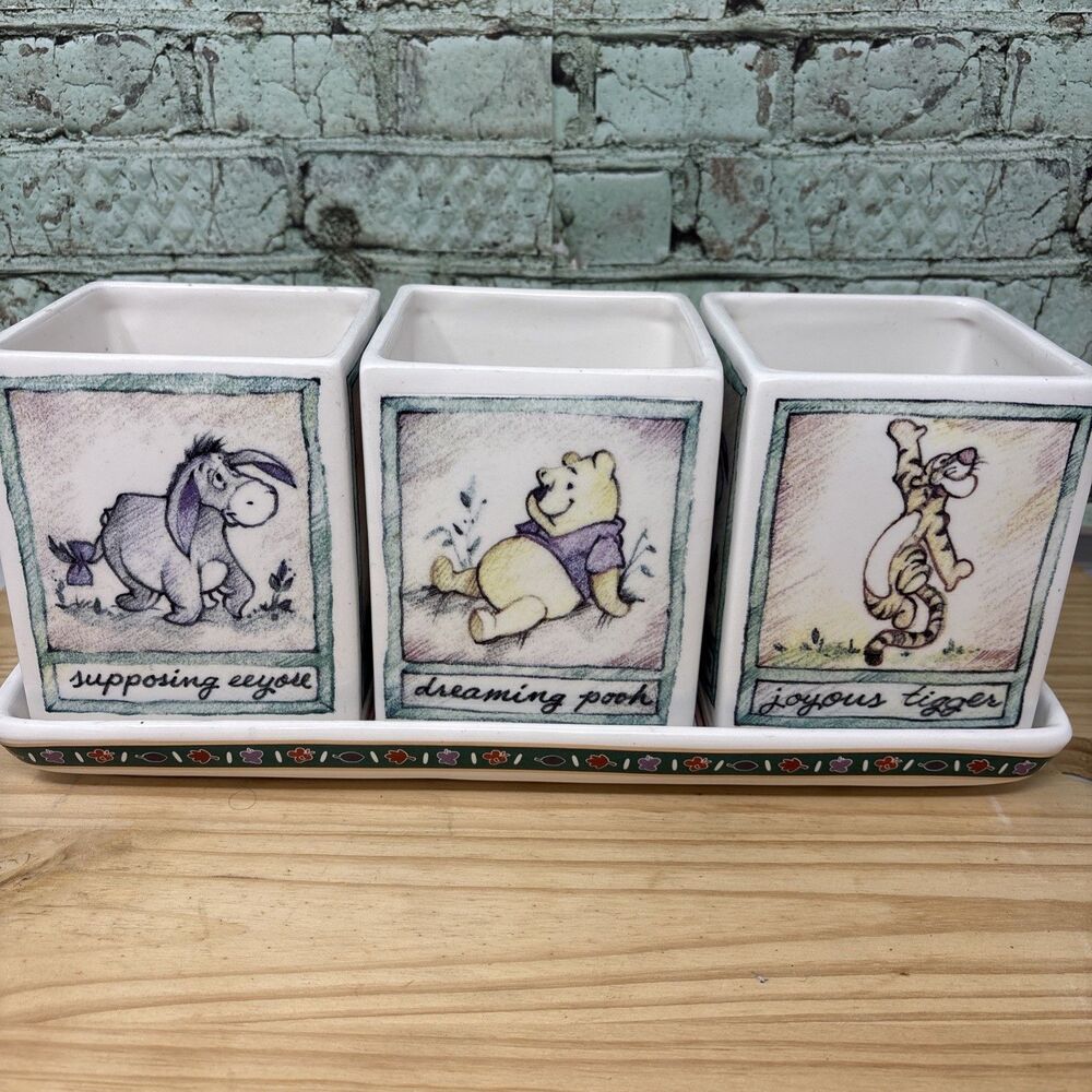 Winnie the Pooh 100 Acre Woods Ceramic Planter Pots Square Tray Tigger Eeyore